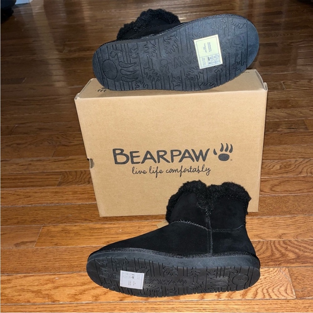 BearPaw Wren Faux Shearling Lined Bootie Black Suede Women’s Size 10 Winter - Picture 9 of 11